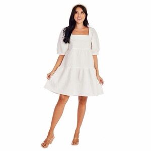 Mud Pie Barbara Tiered White Puff Sleeve Mini Dress